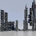 Futuristic Urban Building Complex With Diverse Tower Structures And Unique Designs 3d model