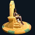 Egyptian Cat Eared Character On Golden Throne With White Gold Outfit And Patterned Base Decorations