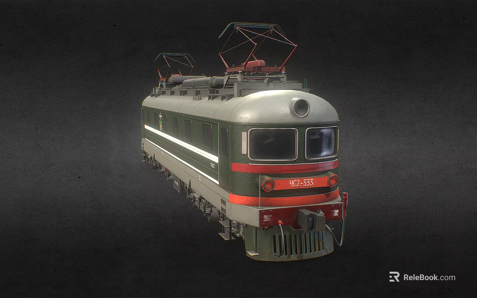 Classic Green Electric Train Locomotive with Red Stripes Pantographs and SY00 Number 3d model 