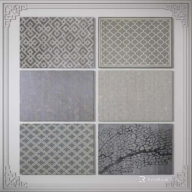 Square Rugs Featuring Various Geometric Floral And Crackle Patterns 3d model