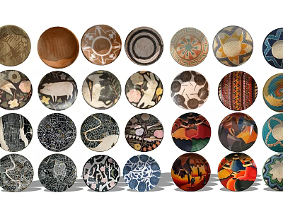 Colorful Decorative Dinnerware Set Featuring Assorted Patterned Bowls In Various Designs 3d model