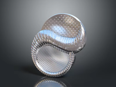 Modern Silver Circular Metal Decorative Object With Shiny Surface Perforated Holes And Striped Design 3d model