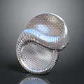 Modern Silver Circular Metal Decorative Object With Shiny Surface Perforated Holes And Striped Design