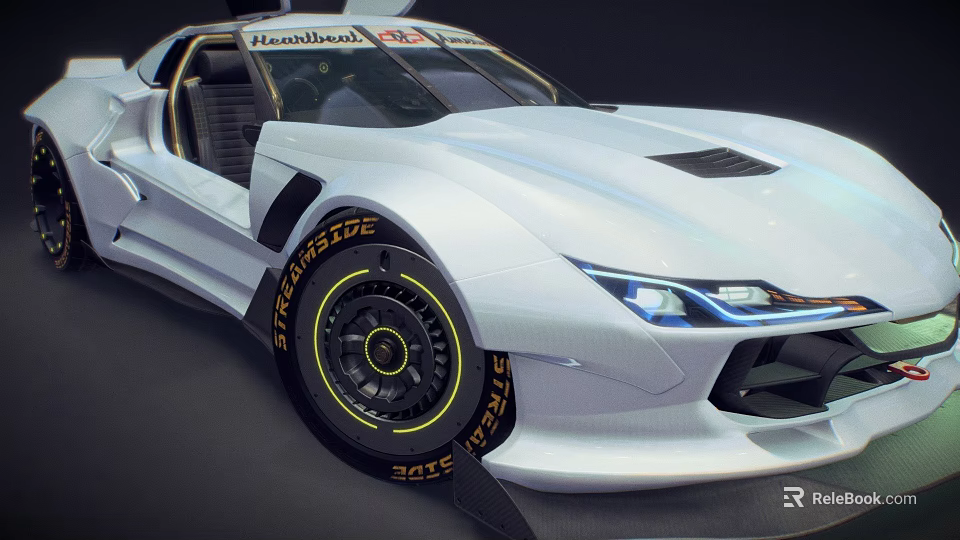 White Headwind Streetrace Race Car Featuring Sleek Design Open Top Sharp Headlights and Racing Tires 3d model 