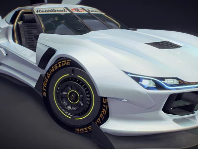 White Headwind Streetrace Race Car Featuring Sleek Design Open Top Sharp Headlights and Racing Tires 3d model