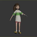 3D Child With Brown Hair Wearing Green White Shirt Pink Shorts Yellow Shoes Arms Outstretched