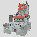 Cartoon Scene Featuring a Castle with Red Roofs Stone Walls and Towers