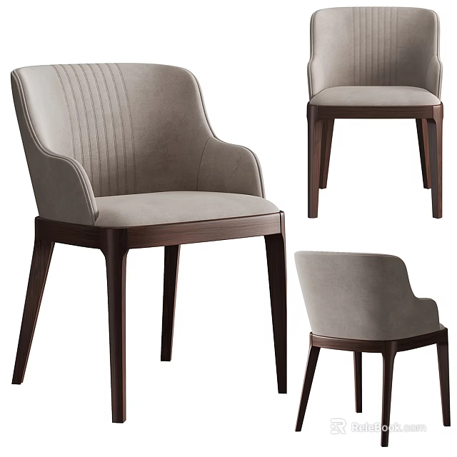 Modern Dining Chairs With Light Gray Fabric Vertical Striped Backrest And Dark Brown Wooden Legs 3d model 