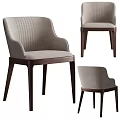 Modern Dining Chairs With Light Gray Fabric Vertical Striped Backrest And Dark Brown Wooden Legs