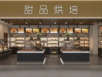 Bright Dessert Shop Interior with Display Cases and Shelves Fresh Baked Pastries and Sweet Treats 3d model