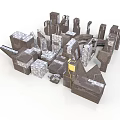 Scene Building Model Components With Various Shapes Sizes Gray Brown Stones Bricks