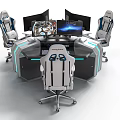Modern Functional Desk With Multiple Monitors Ergonomic Chairs And Blue LED Lights 3d model
