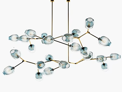 Modern Artistic Chandelier With Glass Shades And Golden Metal Branch Structure 3d model