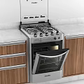 Modern Kitchen Gas Stove And Oven With Wooden Cabinets And Marble Countertop