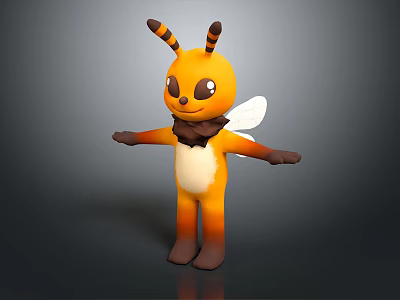 3D Cartoon Bee Character With Yellow Orange Body Striped Antennae And White Wings 3d model
