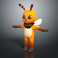 3D Cartoon Bee Character With Yellow Orange Body Striped Antennae And White Wings