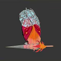 Unique 3D Artistic Weapon Featuring Red Orange Flame And Blue Decorative Elements