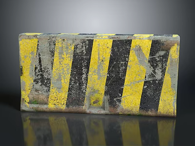 Worn Concrete Road Barrier Block With Yellow And Black Stripes And Scratches 3d model
