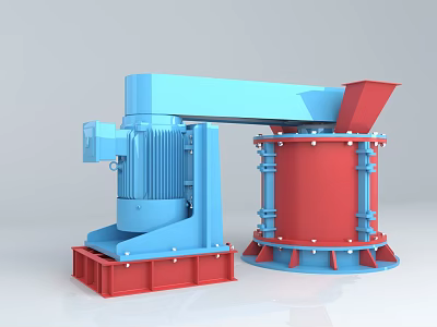 Industrial Vertical Crusher Equipment With Blue Red Body And Stable Base 3d model
