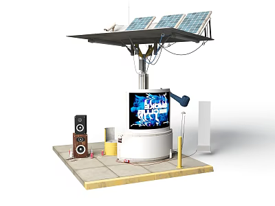 Solar Powered Outdoor Public Facility With Information Display And Speakers 3d model