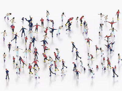 Group of Colorful People Figures in Various Active Poses on White Background 3d model