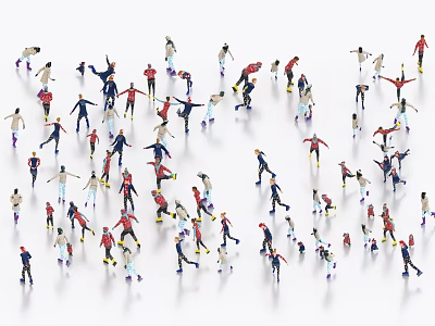 Group of Colorful People Figures in Various Active Poses on White Background 3d model