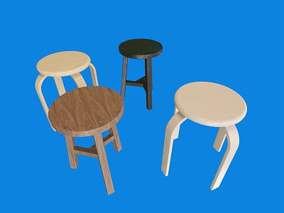 Dining Stools In Various Colors And Materials With Simple Design On Blue Background 3d model
