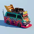 Customized Colorful Van With Graffiti Design Roof Mounted Yellow Accessories And Rear Decorative Bars