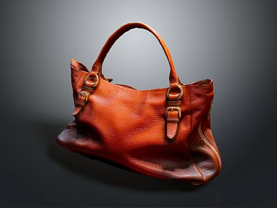 Classic Brown Leather Handbag With Sturdy Handles Metal Buckles And Smooth Finish 3d model