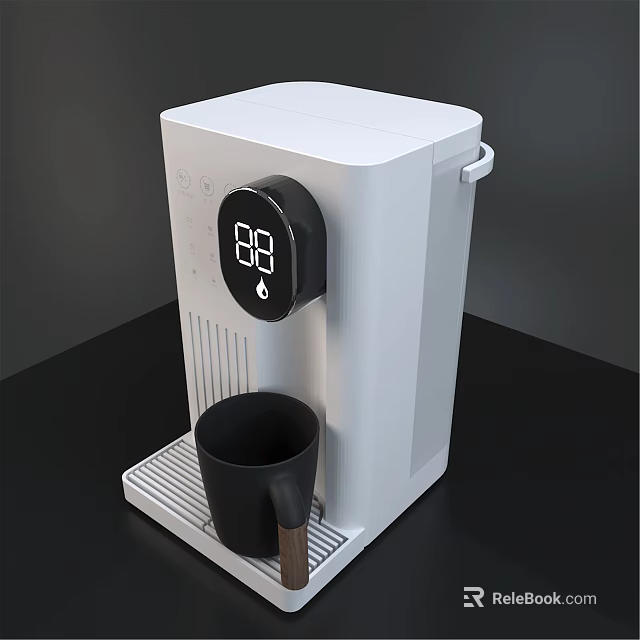 White Instant Hot Water Dispenser Featuring Digital Temperature Display And Black Cup On Countertop 3d model 