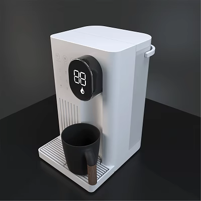 White Instant Hot Water Dispenser Featuring Digital Temperature Display And Black Cup On Countertop 3d model