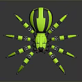 Game Movie Character Spider Robot With Green And Black Multiple Legs White Dots Red Eyes