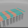 Bridge Undercarriage Structure With Steel Support Frames Blue Deck And Orange Beams