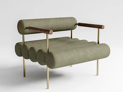 Modern Upholstered Green Accent Chair With Wooden Arms And Brass Legs 3d model