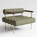 Modern Upholstered Green Accent Chair With Wooden Arms And Brass Legs