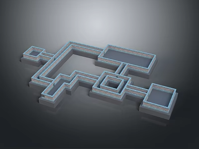 Cartoon Style Maze 3D Model With Geometric Paths Platforms And Pools 3d model