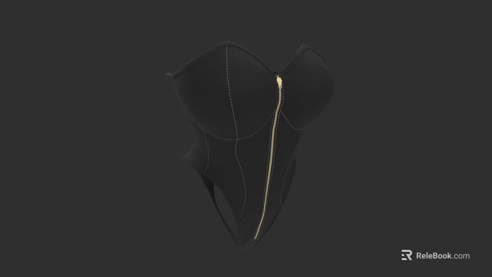Modern Black Fitted Bodysuit with Gold Front Zipper and Stylish Stitched Details 3d model 