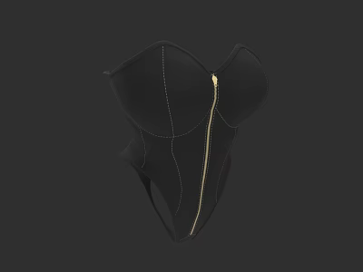 Modern Black Fitted Bodysuit with Gold Front Zipper and Stylish Stitched Details 3d model