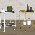 Elegant Rolling Serving Carts With Glass Shelves Gold And Silver Metal Frames