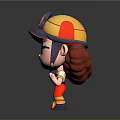 Cartoon Firefighter Character With Red Curly Hair Firefighter Helmet Red Uniform And Yellow Boots