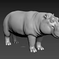 Silver Hippo Sculpture With Smooth Surface Standing Pose And Detailed Features 3d model