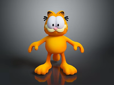 Orange Cartoon Cat 3D Illustration With Big Eyes Whiskers Standing On Gray Background 3d model