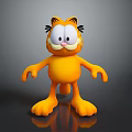 Orange Cartoon Cat 3D Illustration With Big Eyes Whiskers Standing On Gray Background