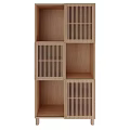 Natural Wood Storage Shelf Unit With Multiple Open Compartments And Slatted Panels 3d model