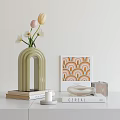 Decorative Ornaments Set Featuring Green Arch Vase Flowers Books Arch Painting White Sculpture And Candle
