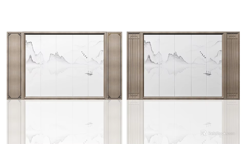 Modern Sofa Background Wall Featuring White Marble And Mountain Pattern Design 3d model