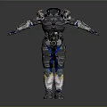 Futuristic Mechanical Armor Character With Metallic Blue Accents And Exoskeleton Design