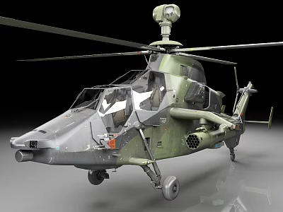 Military Combat Helicopter With Camouflage Paint Rotor Blades Radar Dome And Cockpit 3d model