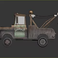 Old Rusty Vintage Tow Truck With Crane Arm And Yellow Warning Light