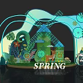 Spring Themed Photo Check in Spot With Windmill Deer Plants And Bicycle Decorations